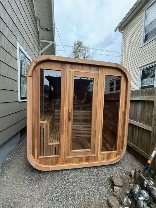 USA Ready Stocks Canadian Red Cedar Outdoor Square Sauna with Traditional Steam Kit by PDG ibma