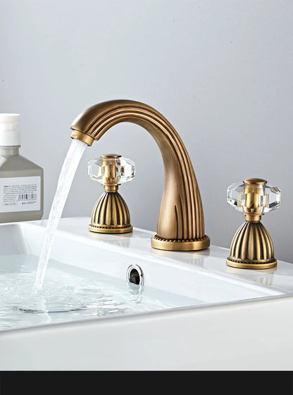 Gold Crystal 3-Hole Basin Split Faucet Bathroom Cabinet Full Copper Washbasin Under Counter Basin Cold and Hot Water Faucet CF96