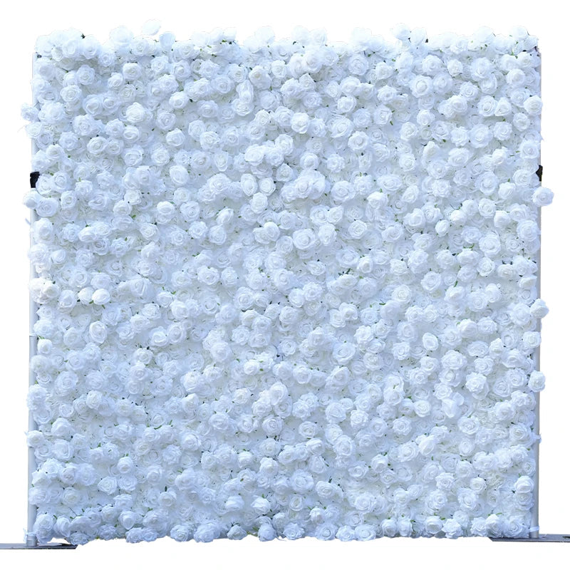 S-A8911Pure White Rose Rolling up Cloth Flower Wall Wedding Backdrop Props