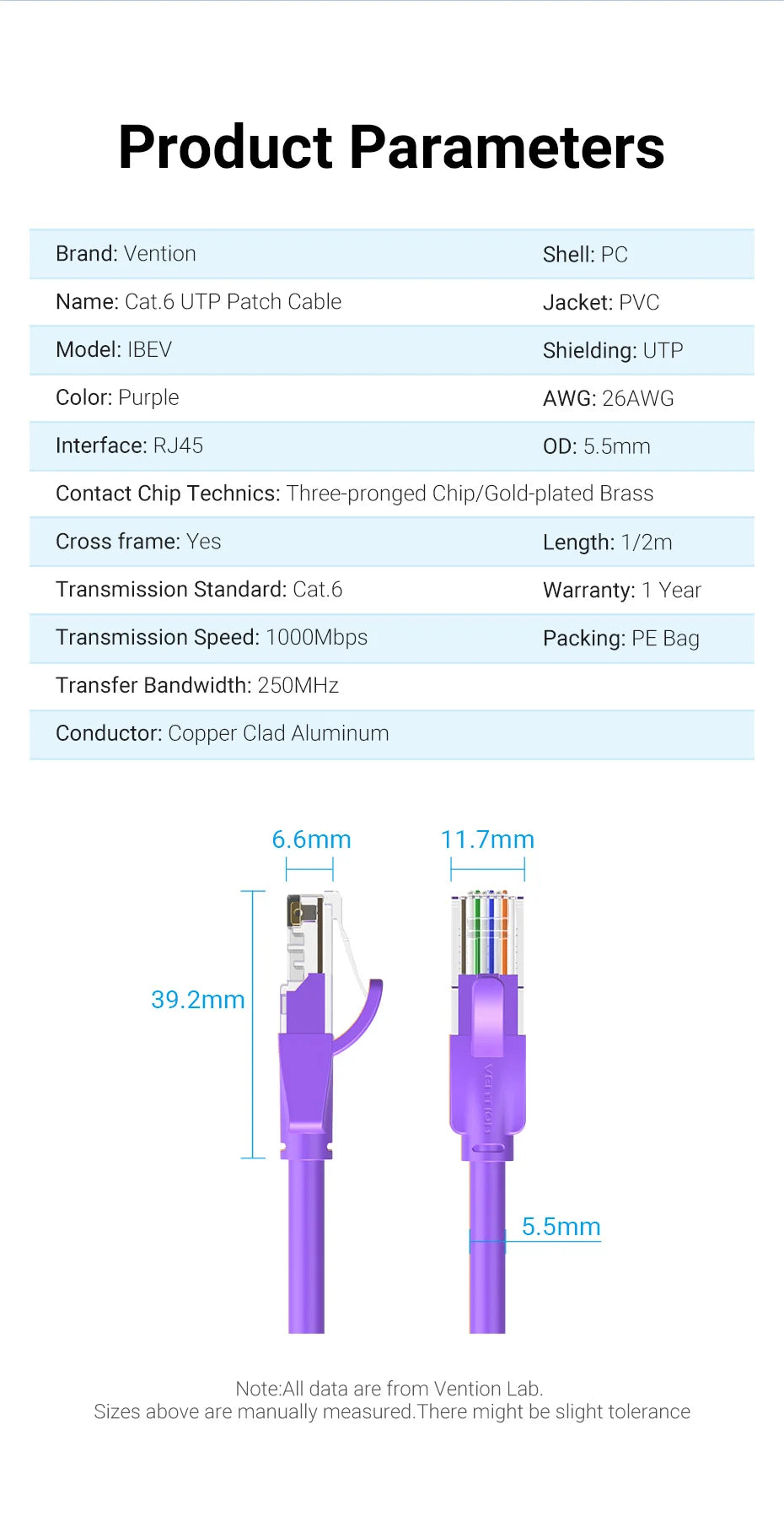 Vention Colour Ethernet Cable Cat 6 Network Cable 4 Twisted Pair Patch Cord RJ45 Internet UTP Cat6 Lan Cable for Laptop Router