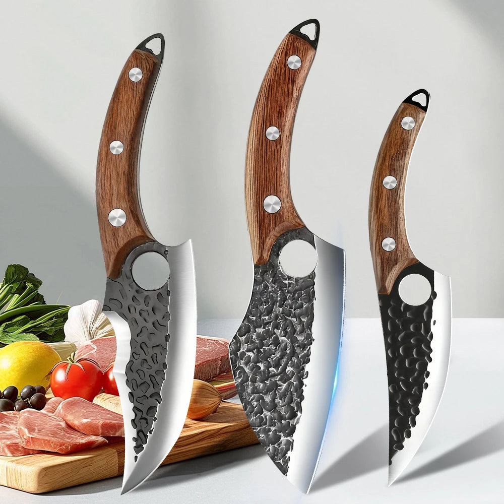 3 PCS Kitchen Knives Set Meat Cleaver Chef Knife Set Chopping & Slicing & Boning Japanese Knife Heavy-Duty  Butcher Knife