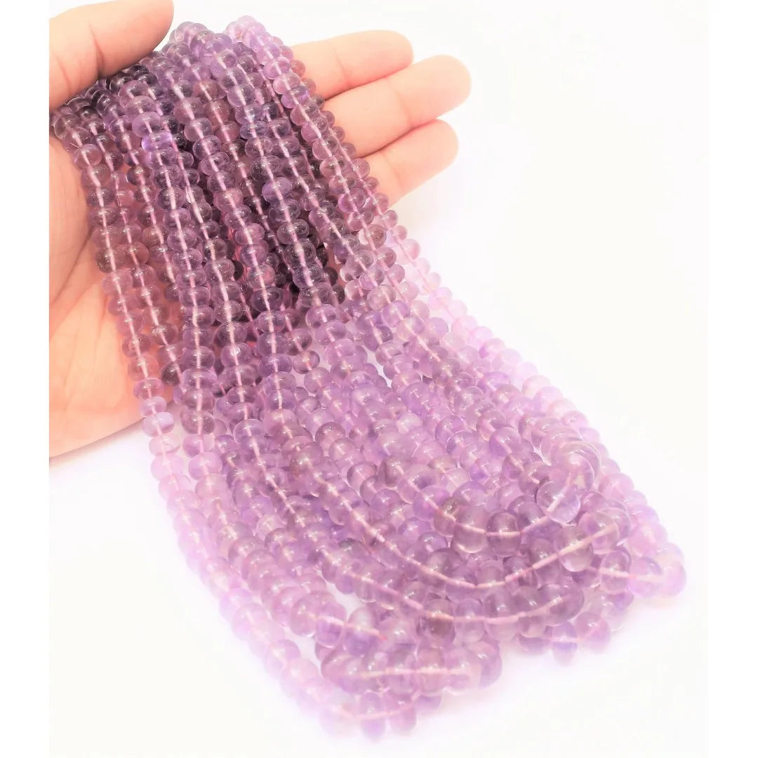 Natural Pink Amethyst Smooth Rondelle Gemstone Beads 16" Length 5 10mm AAA Quality Handmade Jewelry Making Craft