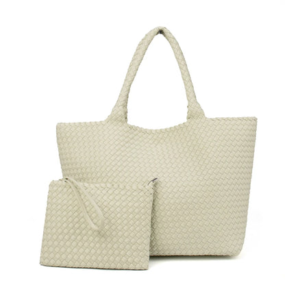 2 Pcs Set Fashion Casual Shoulder Waterproof Lady Woven Purse Hobo Women Neoprene Tote Bag Large Capacity Patchwork Handbag