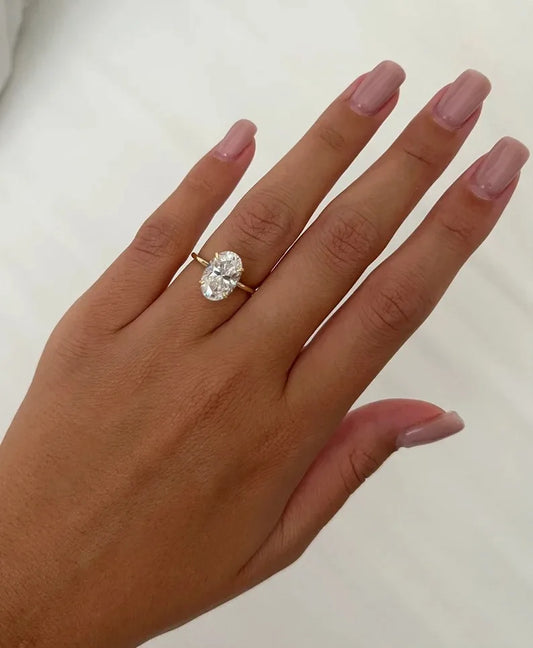 3 Carat Oval Lab Grown Diamond Engagement Ring IGI Certified Hidden Halo Solitaire in 14K 18K Gold by PDG ibma