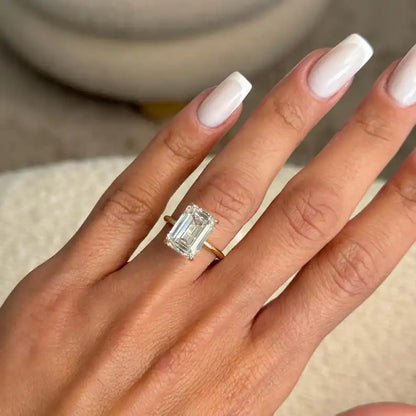 Designer 14K Gold 3 Carat Emerald Cut Lab Diamond IGI Certified F Color VS2 3GM Elegant Solitaire Engagement Wedding Ring