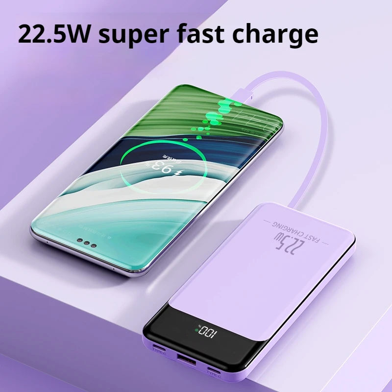 Custom LOGO PD22.5W Portable Ultrathin Charger Built-in Cable Mobile Power 10000mah Fast Charging 20W PowerBank 10000mah