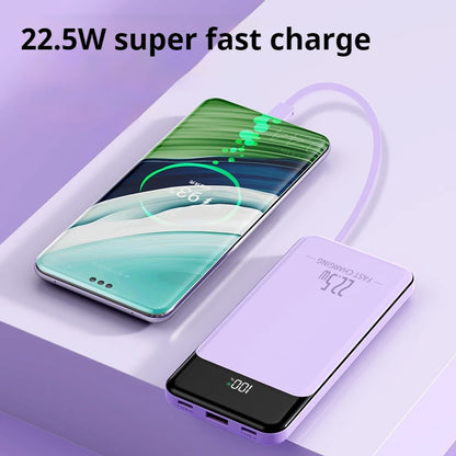 Custom LOGO PD22.5W Portable Ultrathin Charger Built-in Cable Mobile Power 10000mah Fast Charging 20W PowerBank 10000mah