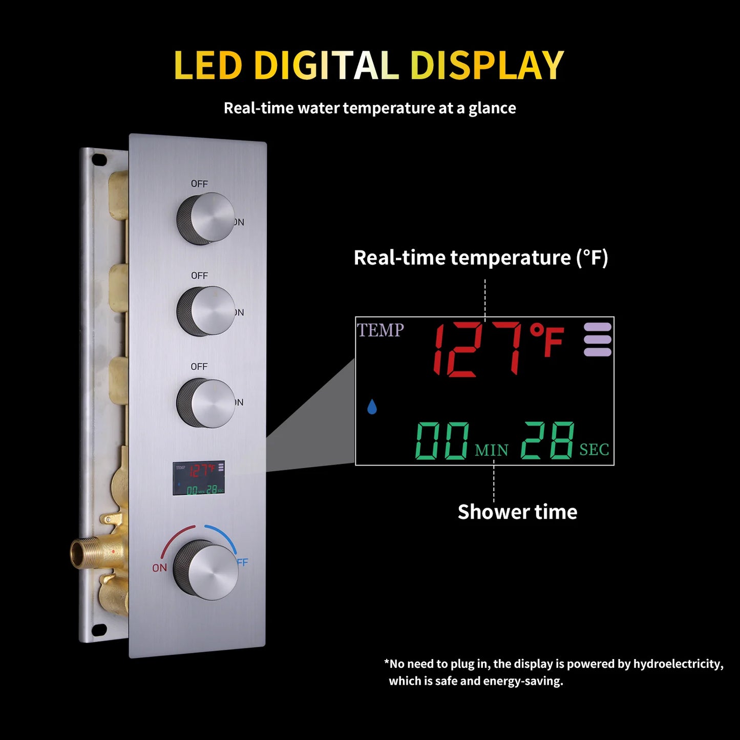 3 Functions Digital Display Thermostatic Shower System Brushed Nickel Brass Shower Set Rainfall Shower Faucet Set with Body Jets