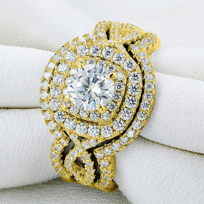 Q024 Women's White Gold Diamond Engagement Ring Round Brilliant Cut D Color Halo Design