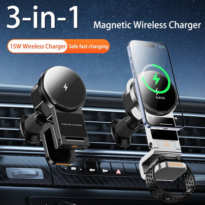 3-in-1 Magnetic Car Phone Smart Watch Smart Headset Car Wireless Charger Phone Holder Magnetic  Phone Holder for Car 2025 New