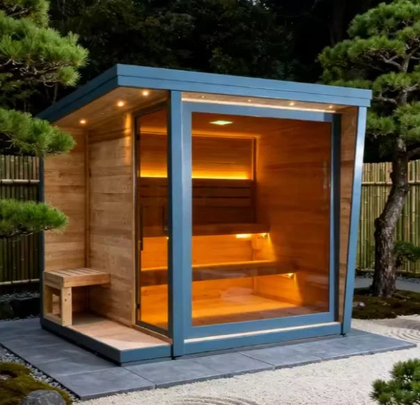 Personalization Customize Grey Outdoor Modern Dry Steam Sauna  Red Cedar Eco-Friendly 4 Person Hot Rock Stove
