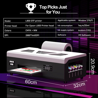 US Warehouse L800 L805 DTF Printer Cost-effective Dtf Printer Printing Machine Bundle & Oven Printing on Various Fabrics