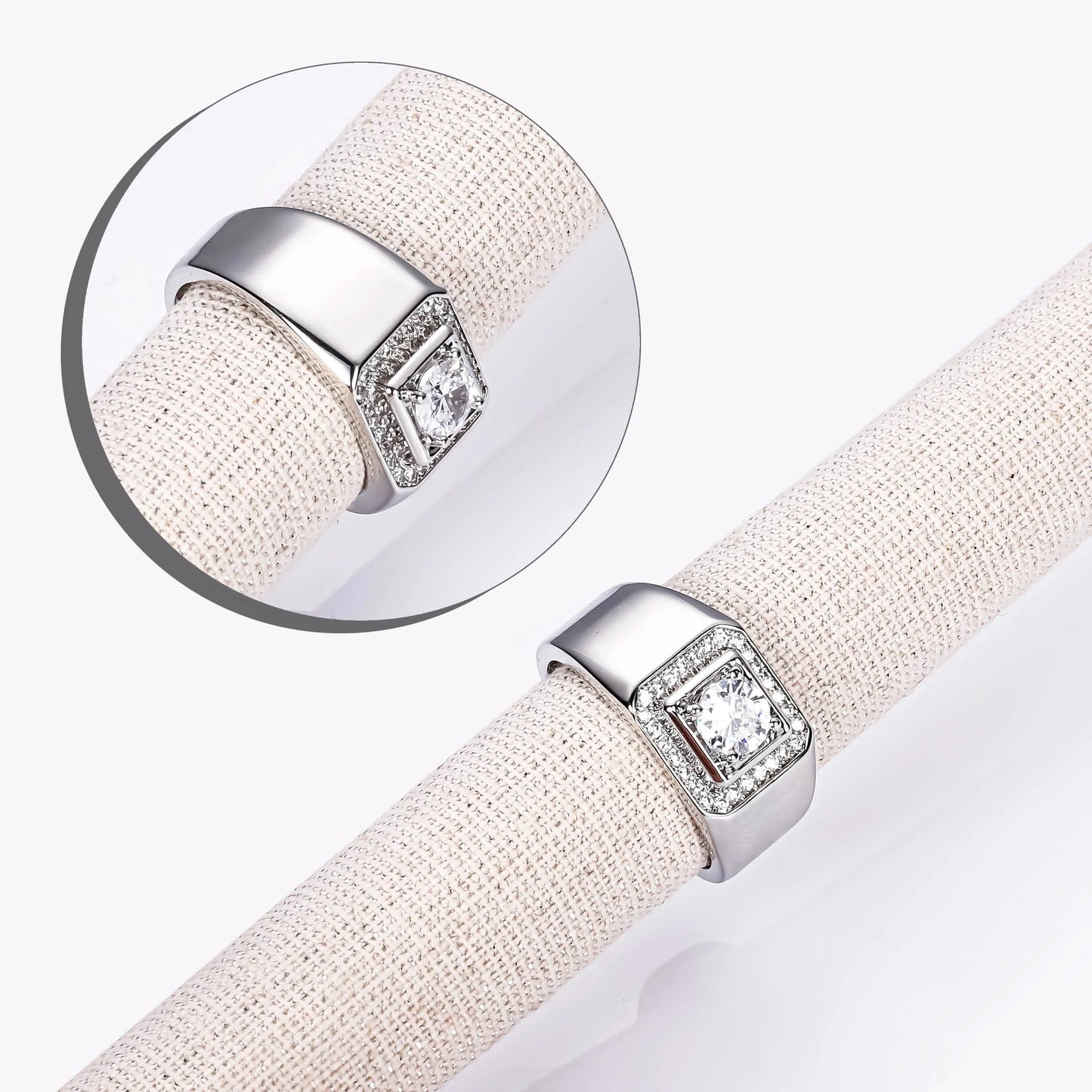 CM Jewelry Wholesale Classic Fashion High Quality Brass Zircon Gemstone Men Man Boys Glossy White Gold Plating Men's Rings