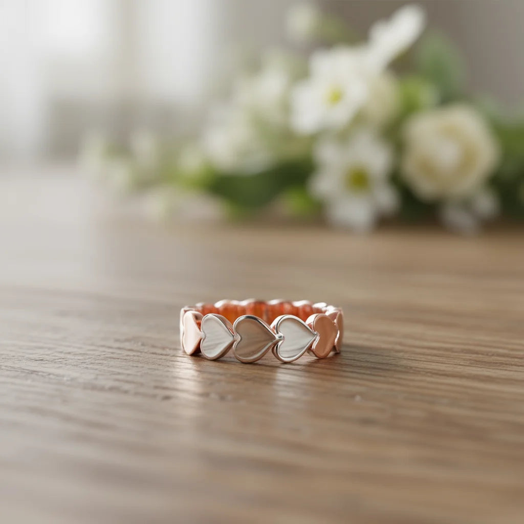 F1575 Heart Ring Rose Gold Plated Eternity Band Fashion Jewelry Unisex Daily Wear Valentine's Day Style