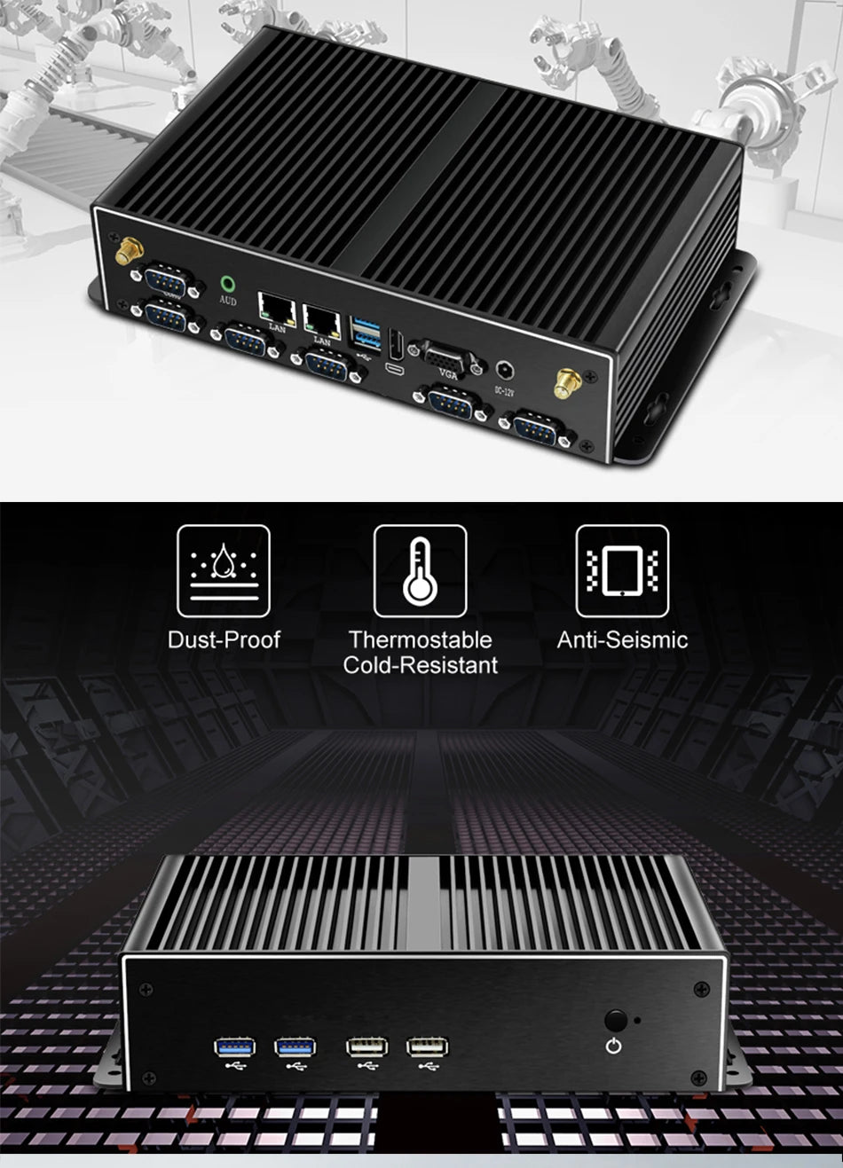 Industrial Mini PC Fanless Dual LAN 6x COM-RS232 Support 1x RS485 Intel I7-5500U Celeron J1900 SIM Slot Mini-PCIe Windows Linux