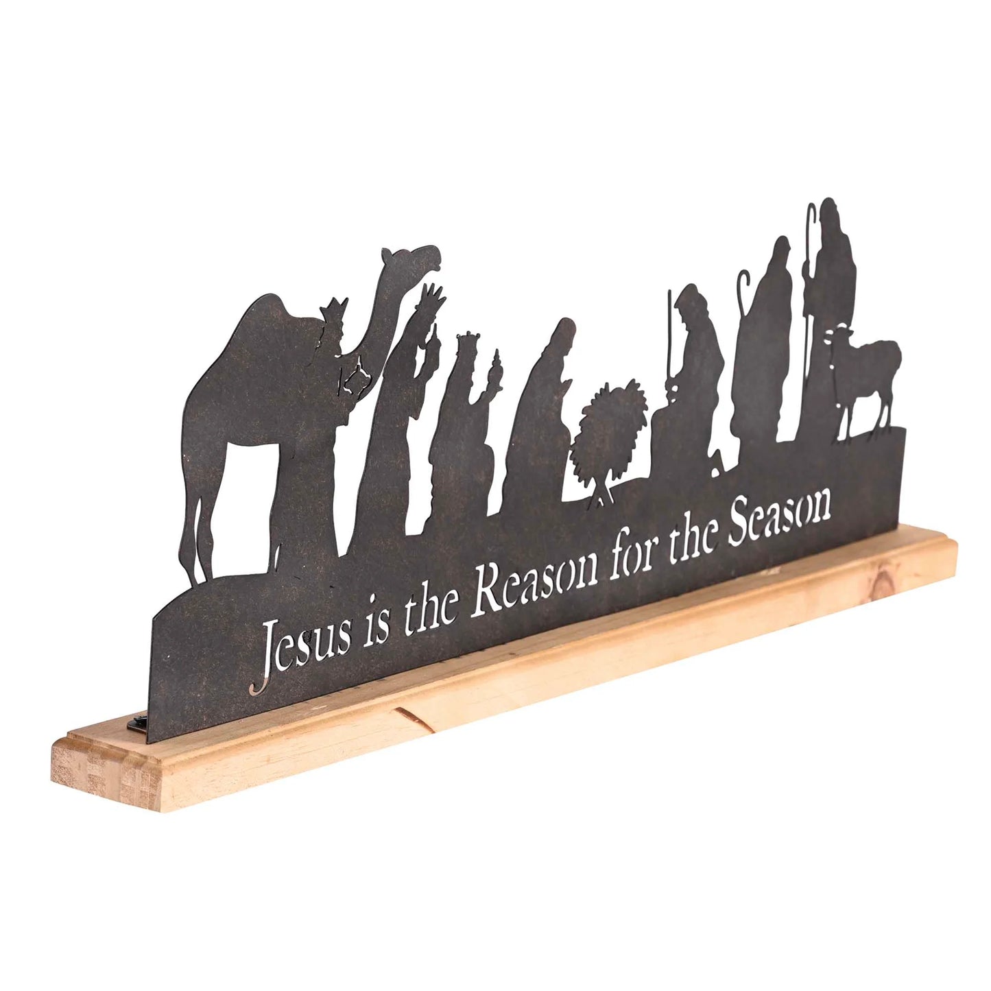 TD Christmas Decorations Nativity Holy Family Silhouette WoodBase