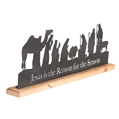 TD Christmas Decorations Nativity Holy Family Silhouette WoodBase