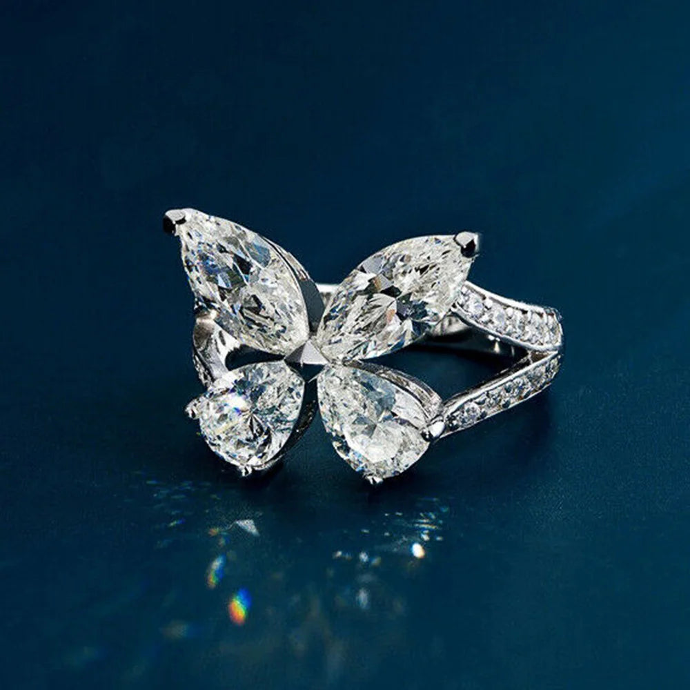F1664 Flower Cocktail Ring Women's Marquise Cubic Zirconia Prong Setting Engagement Fashion Rings