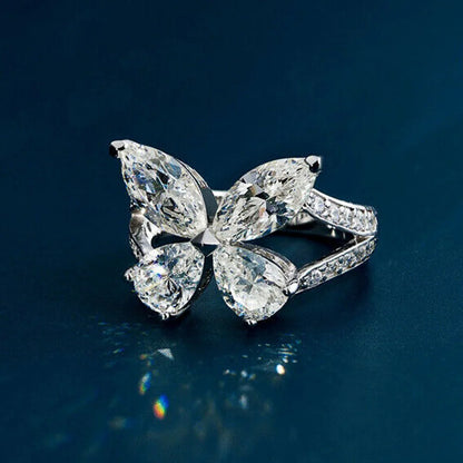 F1664 Flower Cocktail Ring Women's Marquise Cubic Zirconia Prong Setting Engagement Fashion Rings