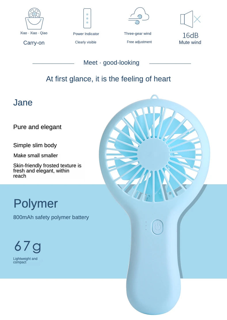 Colorful handheld mini fan portable USB charging convenient creative cool small fan pocket handheld fan summer gift