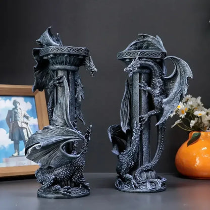 Dragon-Shaped Resin Candle Holders Mythical Anime Figurines for Home Decorative Display Painted Animal Pattern for Gifts Crafts