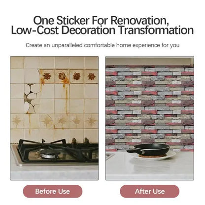 Red Stone Brick Marble PVC Wall Sticker Easy-to-Clean & Water Resistant Peel and Stick for Kitchen and Bathroom