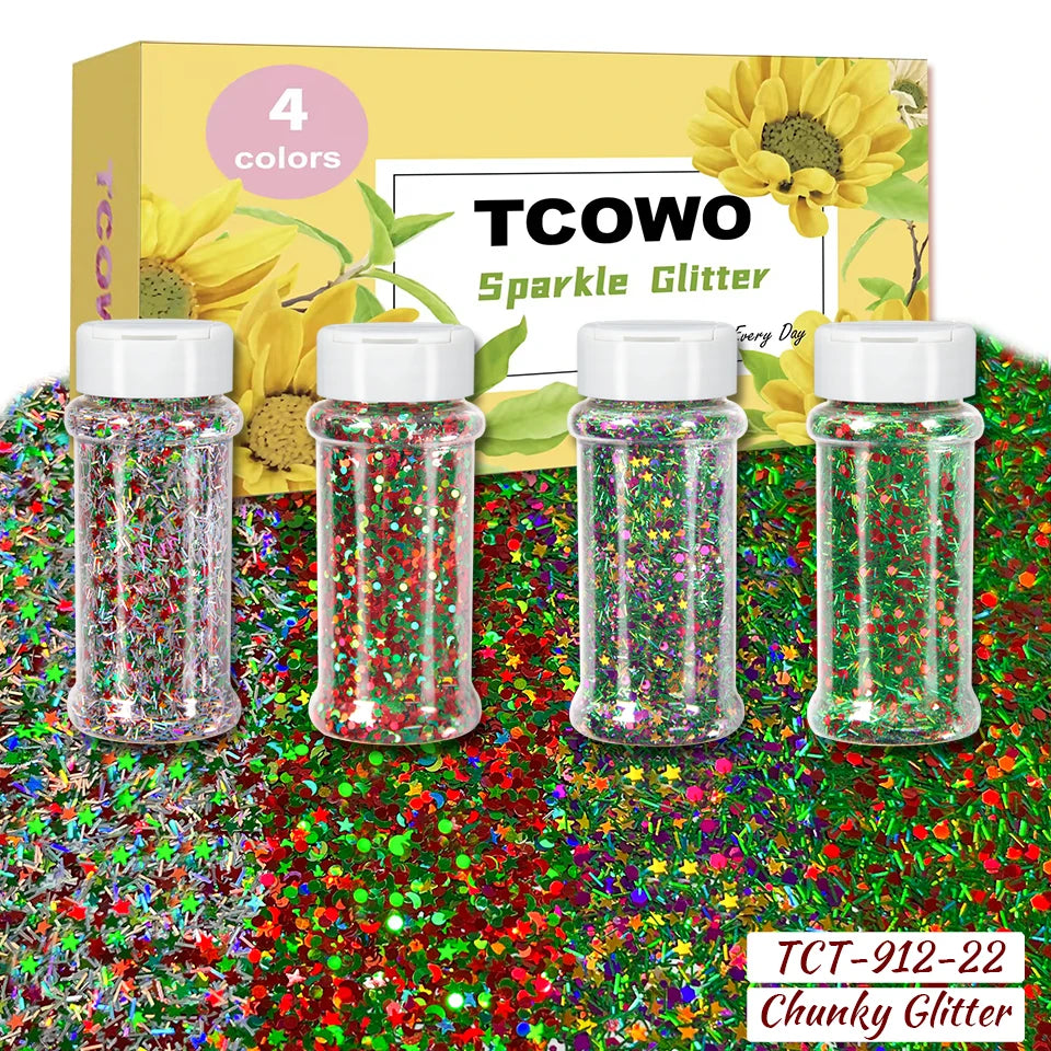 Local Stock 2OZ Shaker Packing Hexagon Shape Mix Chunky Glitter for Tumbler Nail Resin Christmas Decoration