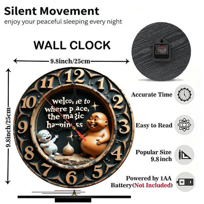 10-Inch Wood Wall Clock for a Writer with a Quill Pen and Inkwell