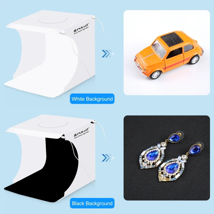 Same Day Shipment PULUZ 20cm Folding Portable 550LM Light Photo Lighting Studio Shooting Tent Box Kit with 2 Colors Backdrops