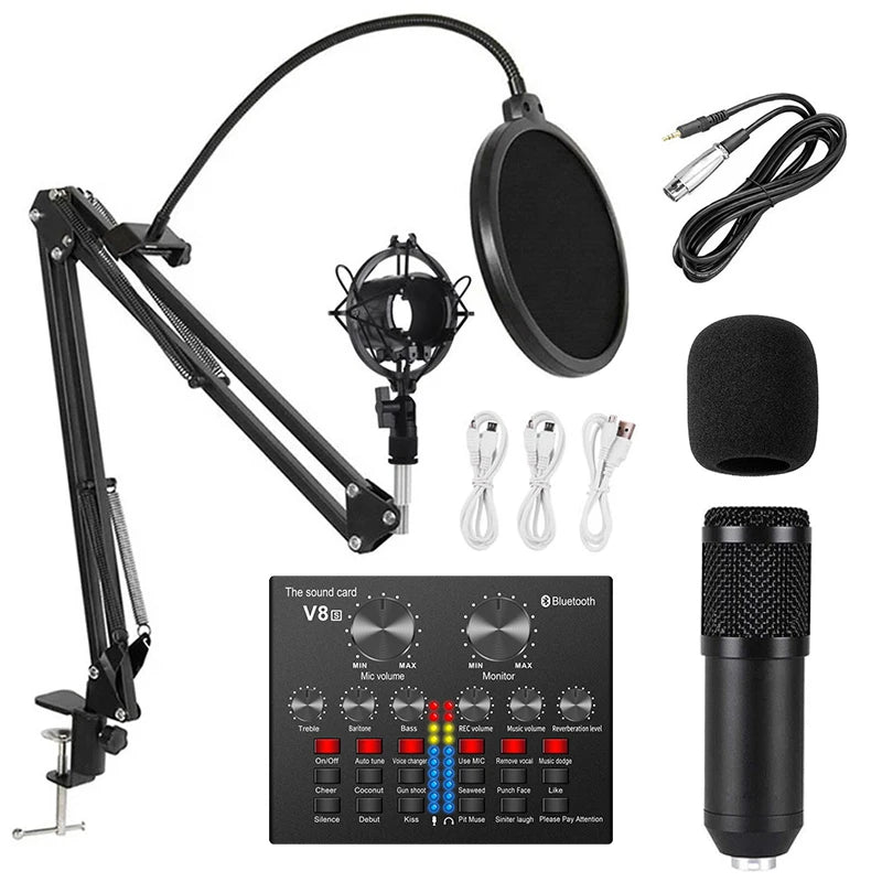 Professional Multifunction Condenser Microphone V8S Sound Card Audio Recording  BM800 Cantilever Bracket Set