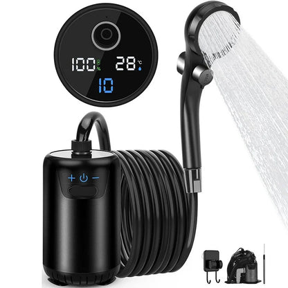 Portable Shower for Camping, 8000mAh Rechargeable Camping Shower with Intelligent LED Display, 4 Spray Modes
