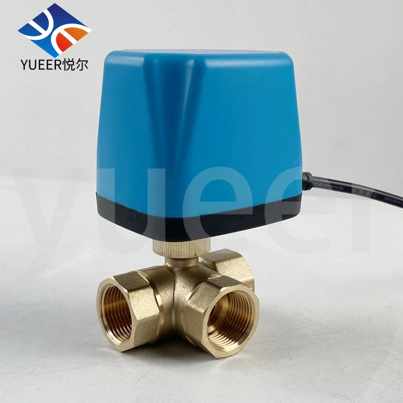 DN15 DN20  3-way Two Wire One Control Electric Ball Valve DC9-24V AC110V- 220V  Brass Motorized Control Actuator  Ball Valve