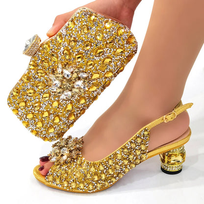Ladies Italian Shoes and Bag Set Decorated with Rhinestone Matching Shoes and Bag Set In Heels Women Comfy Platform Sandal Shoes