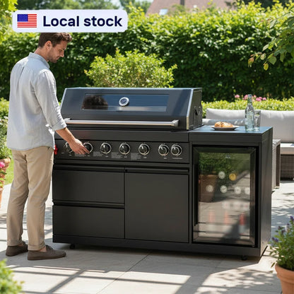 US Overseas Warehouse 2026 Hot Sale Premium Customized Modern Outdoor Kitchen Island BBQ Grills Cabinet With Fridge