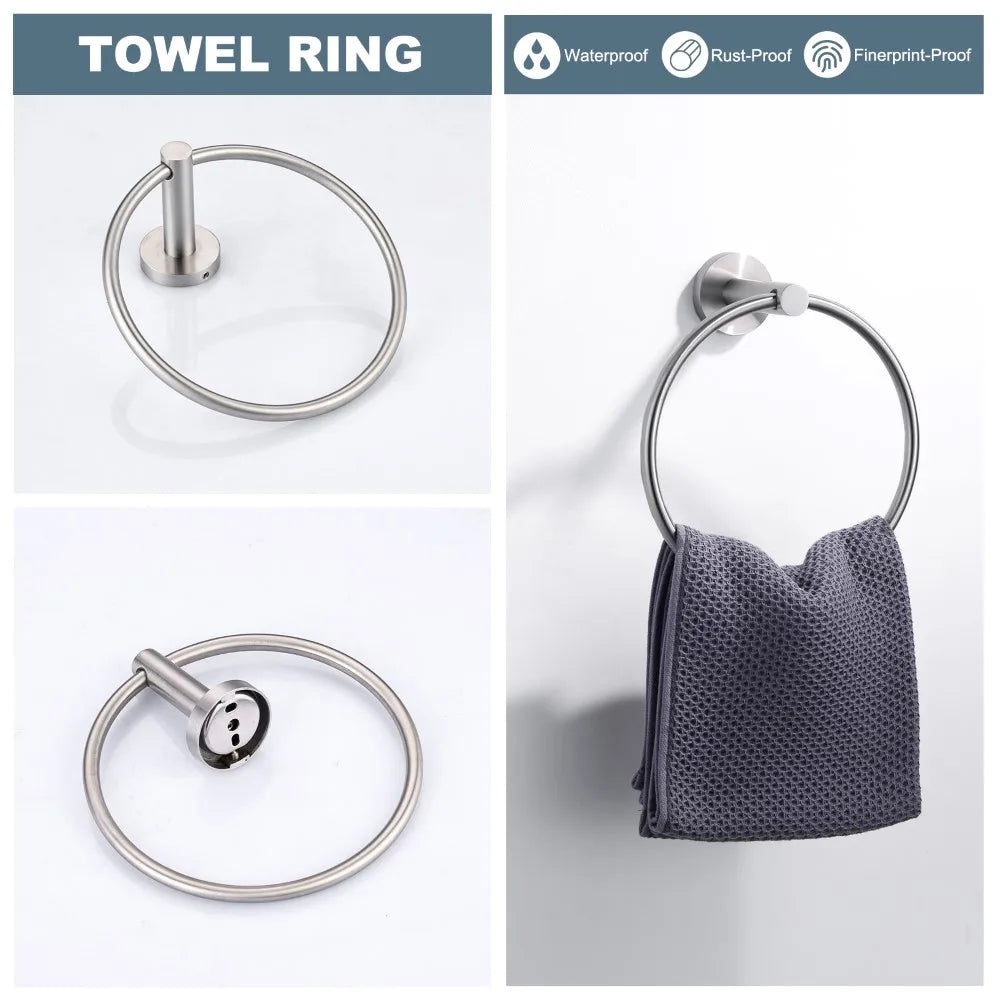 3 Pieces Brushed Nickel Bathroom Hardware Set Towel Ring Toilet Paper Holder Towel Hook, Wall Mounted Bathroom Accessories Set