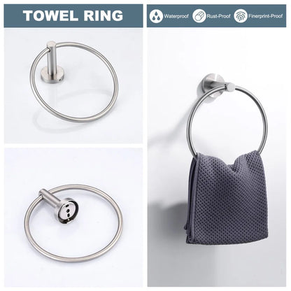 3 Pieces Brushed Nickel Bathroom Hardware Set Towel Ring Toilet Paper Holder Towel Hook, Wall Mounted Bathroom Accessories Set