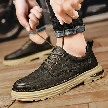 New Leather Shoes Men's Korean Version Fashion Custom LOGO 4 Seasons Genuine Leather Lace-up Office Business Dress Shoes