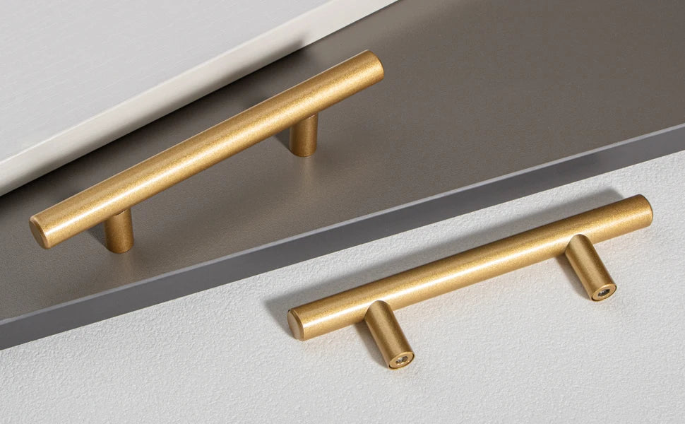 LiLong Hardware 10 Pack Hollow Stainless Steel Cupboard Handles 5 Inch (128mm) Kitchen Drawer Pulls 3'' Hole Center Gold Made
