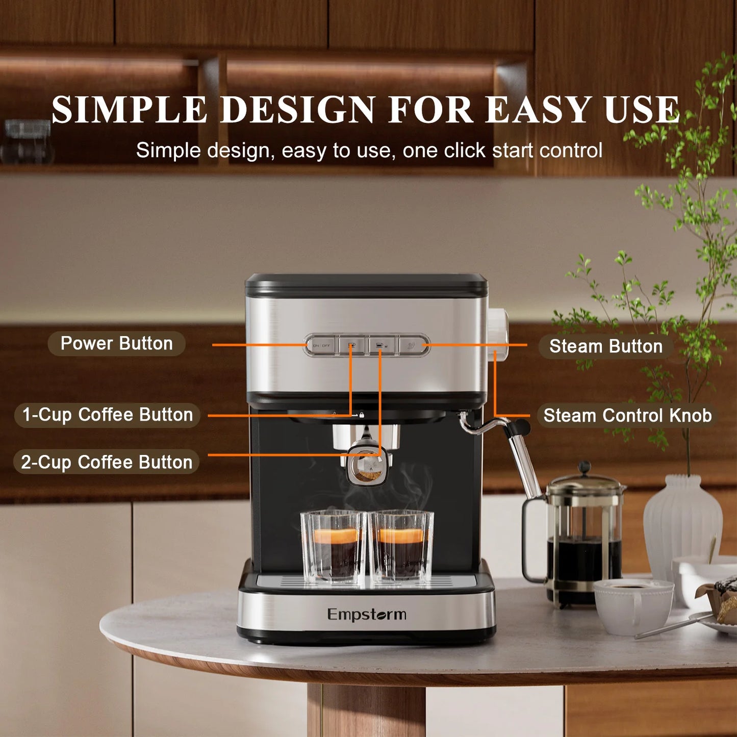 Empstorm Electric Espresso Machine Semi-Automatic Coffee Maker with for Office Home Use Stock in the US Local