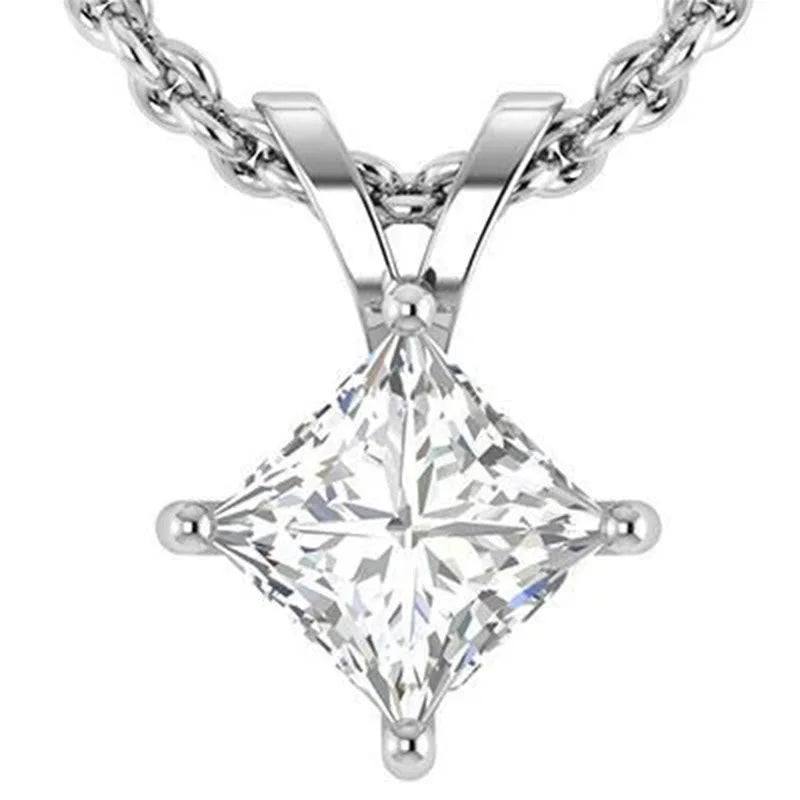Princess Cut Diamond Pendant Necklace In White Gold D Color For Women Engagement Classic Style