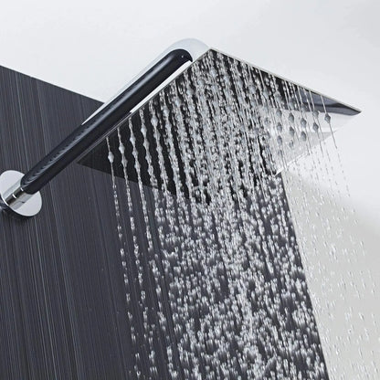 Matte Black Brass Wall-Mounted Rainfall Shower Mixer Chrome-Finished In-Wall Metered Shower Head Polished Inverted Faucet System