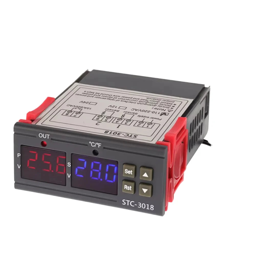 STC-3018 Digital LED Display Thermostat Temperature Controller, Dual Display, Heating/Cooling Thermoregulator  NTC Sensor Probe