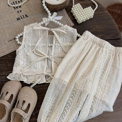 Girls' Summer Thin Suit 2024 Young Children Fashion Style Vest Wide Leg Pants Style Two-piece Set of Fashion
