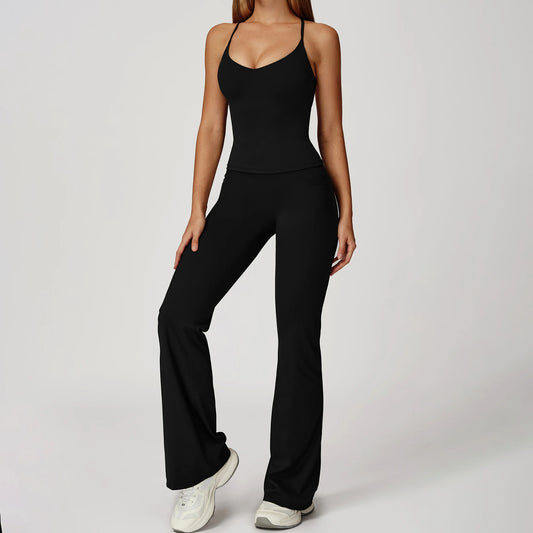 YIYI Wholesale 5pcs Summer High Quality Workout Suits Cooling Flare Leggings Athletic Sets Girls Gym Clothing Sets for Women
