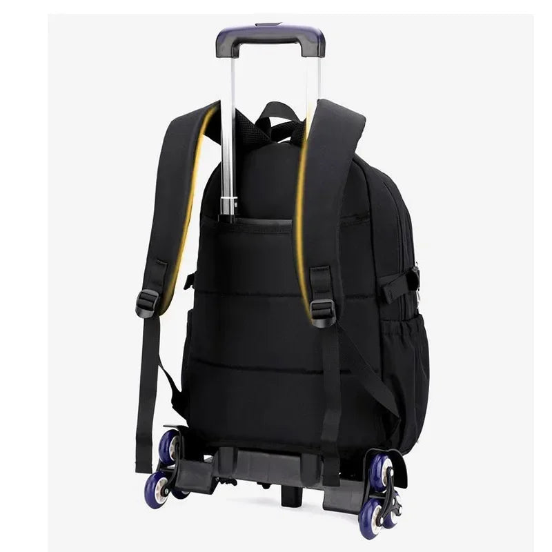 Wholesale Custom Unisex Children's Trolley Backpack Wheeled School Bag Fashionable Waterproof Characters Pattern Zipper Closure