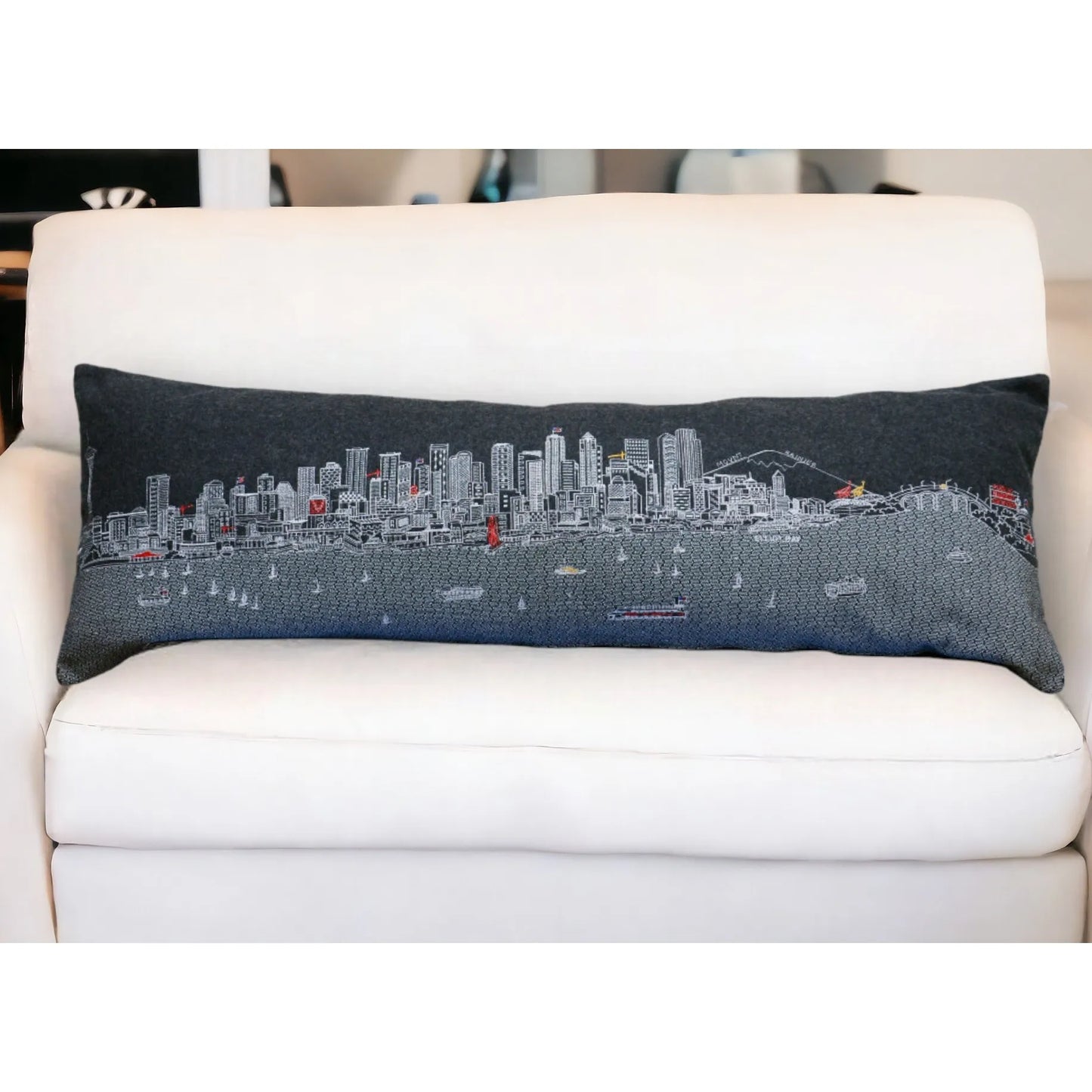 Seattle Nighttime Skyline Lumbar Decorative Pillow 46\" Black Seattle Nighttime Skyline Home & Office Throw Pillow
