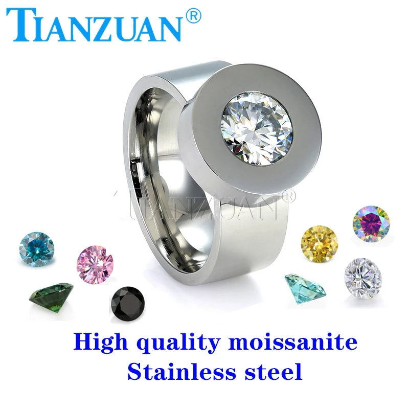 8mm Round White D Moissanite Dismantling Ring Replace Stone Silver Color Stainless Steel Jewelry Bathing Swimming Men Women Gift