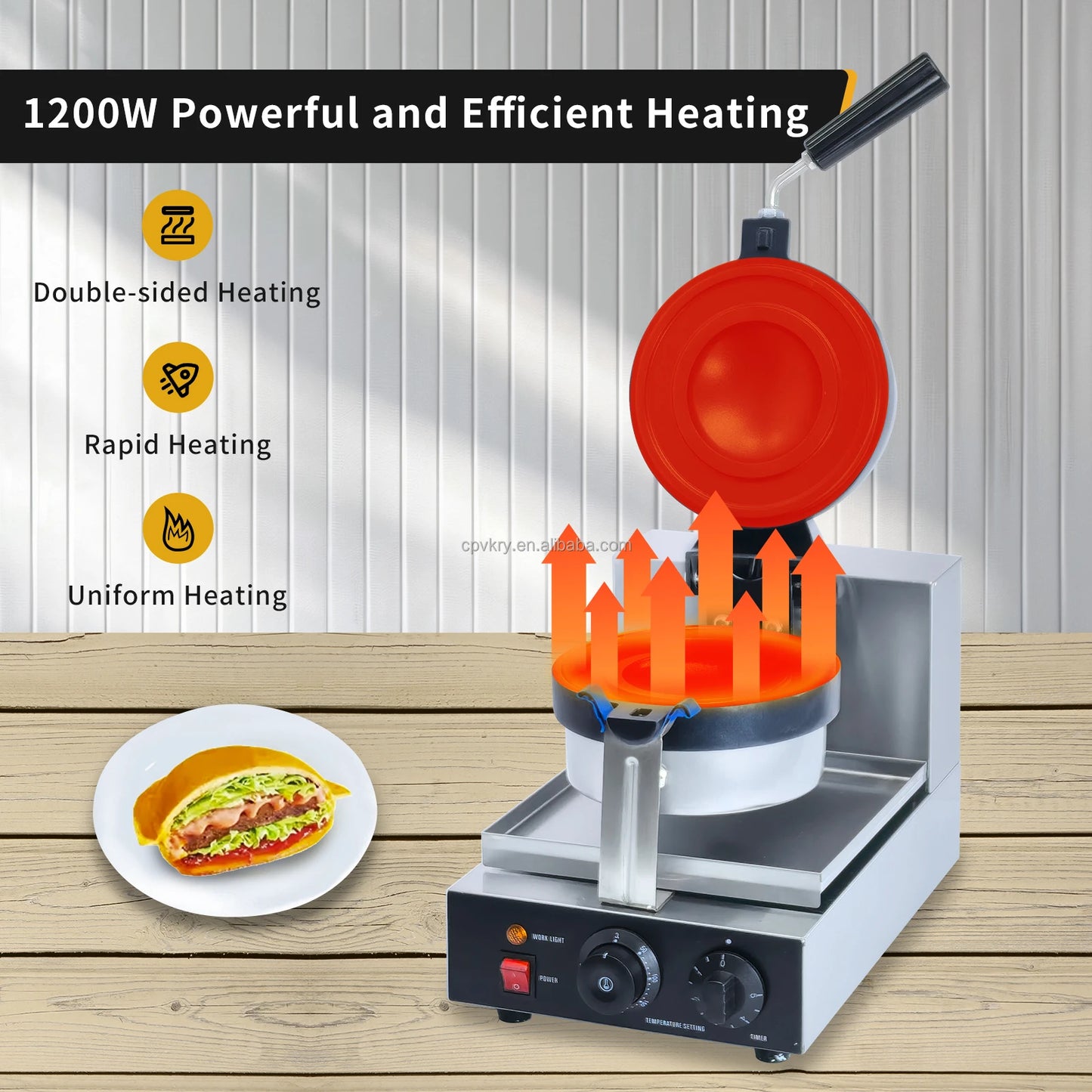 Adjustable 50-250℃/122-482℉ Non-Stick Coating UFO Burger Ice Cream Filling Waffle Maker Sandwich Press for Snack Machines