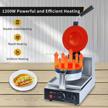 Adjustable 50-250℃/122-482℉ Non-Stick Coating UFO Burger Ice Cream Filling Waffle Maker Sandwich Press for Snack Machines