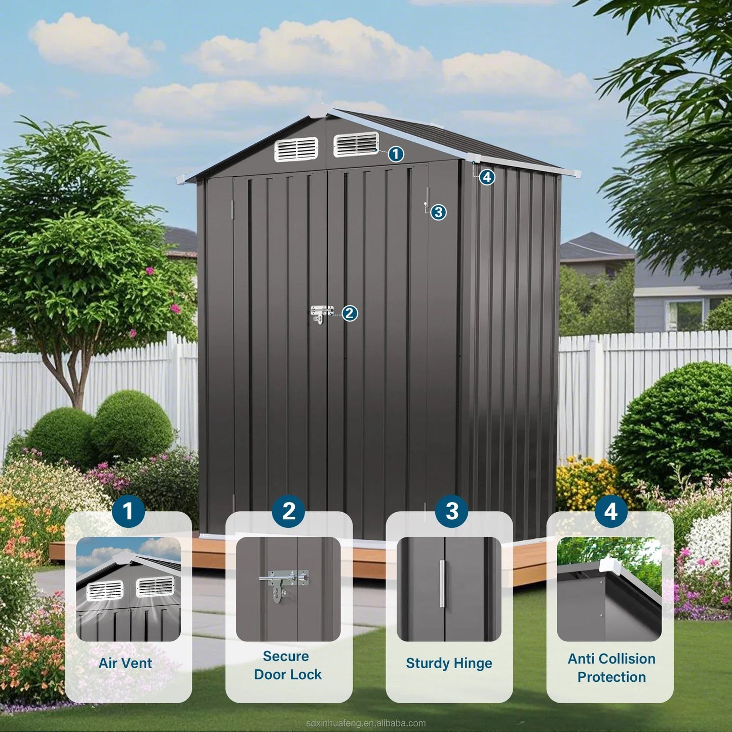 Free Shipping in Stock 5 * 3f T Metal Outdoor Storage Shed with Waterproof and Lockable Compact Tool Shed
